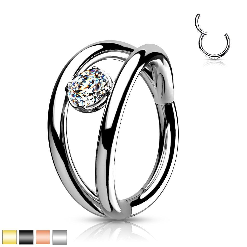 Double Hoop Gem Hinged Ring 16G-My Body Piercing Jewellery