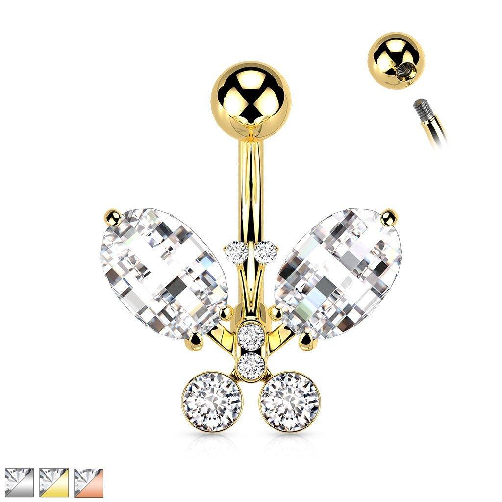 Faceted Gem Butterfly Belly Bar 14G-My Body Piercing Jewellery
