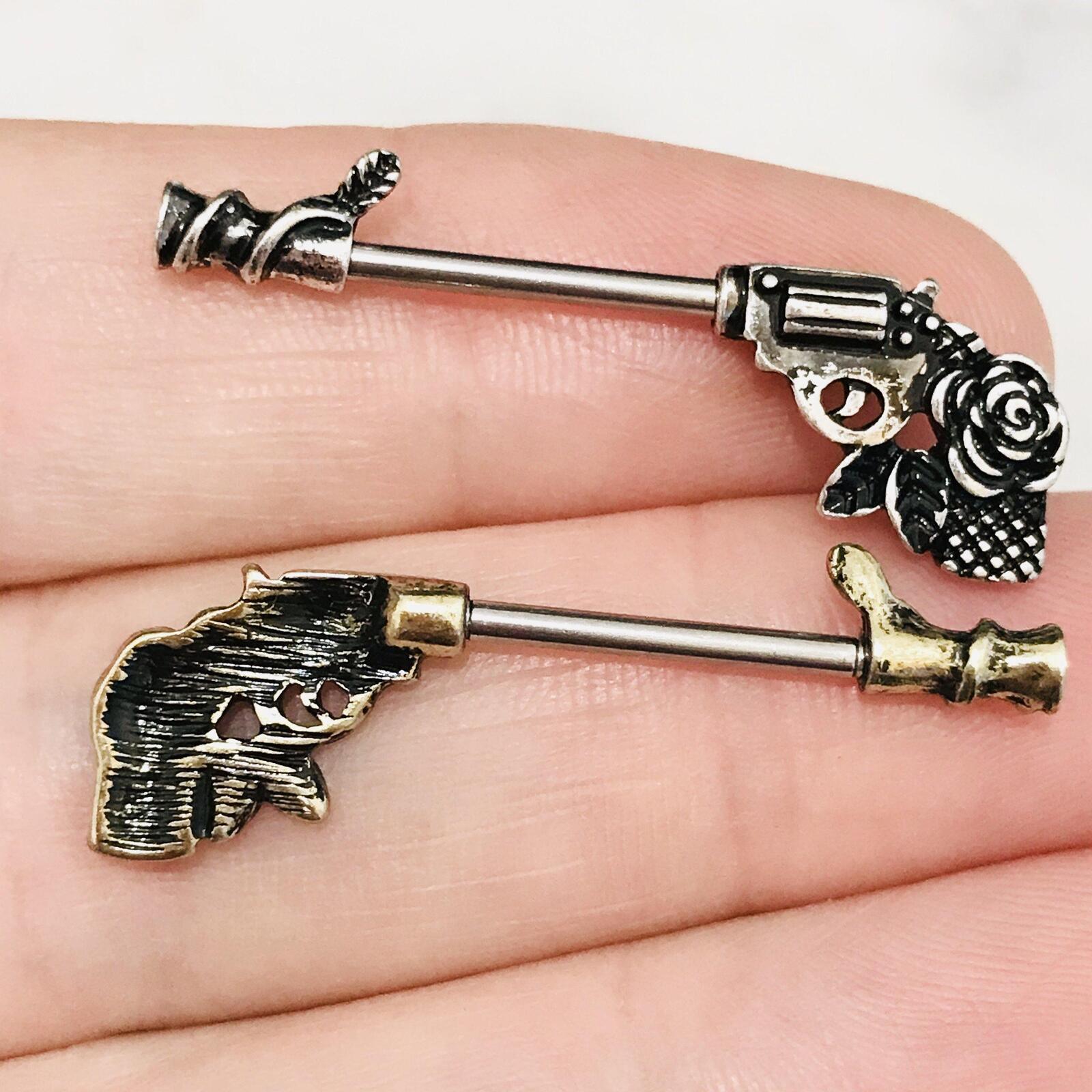 Floral Pistol Nipple Bar 14G-My Body Piercing Jewellery