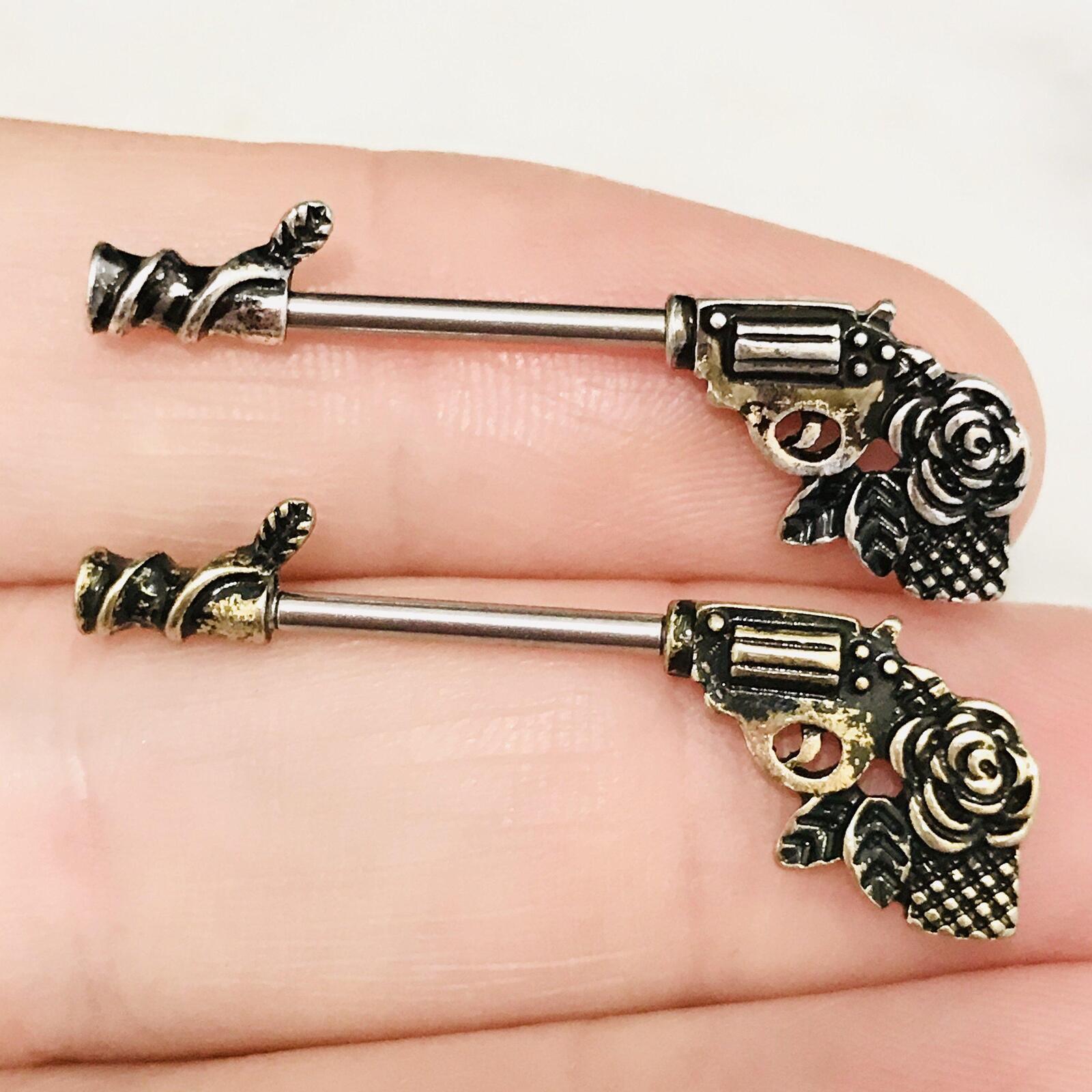 Floral Pistol Nipple Bar 14G-My Body Piercing Jewellery