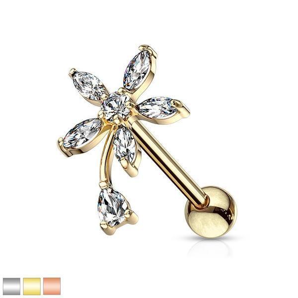 Flower Drop Cartilage Bar 16G-My Body Piercing Jewellery
