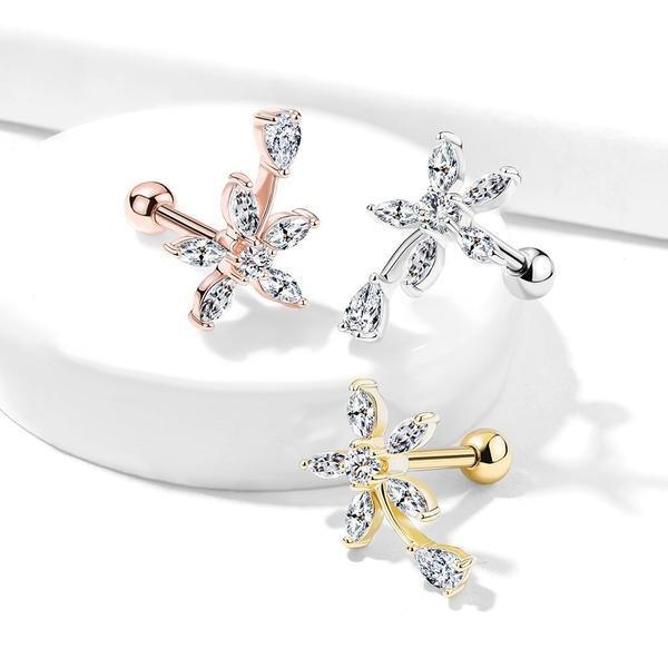 Flower Drop Cartilage Bar 16G-My Body Piercing Jewellery