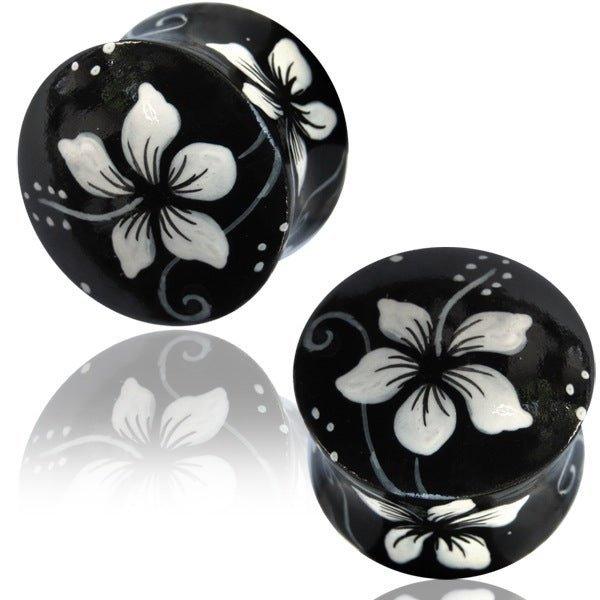 Flower Wood Saddle Plug PAIR 8mm-25mm-My Body Piercing Jewellery