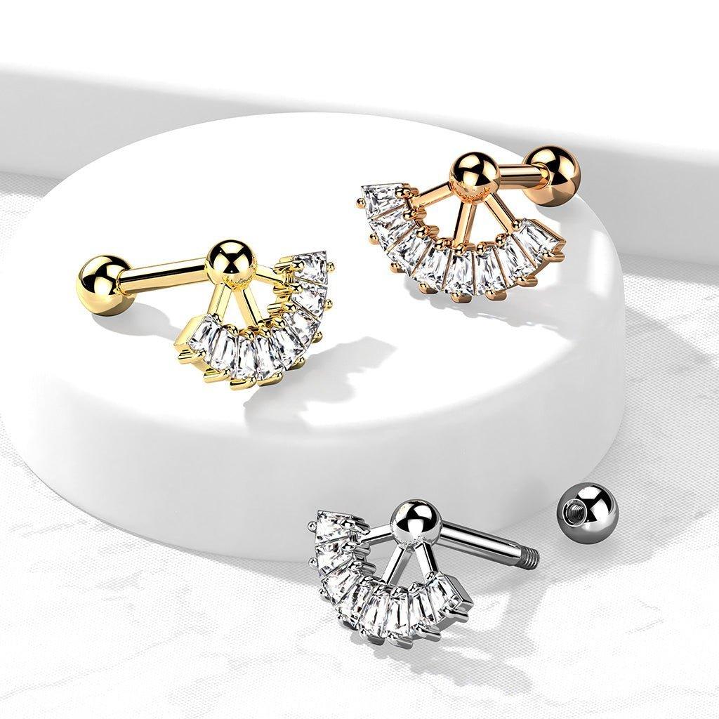 Gem Fan Cartilage Bar 16G-My Body Piercing Jewellery