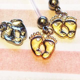 Gem Feet Pregnancy Belly Bar 14G-My Body Piercing Jewellery