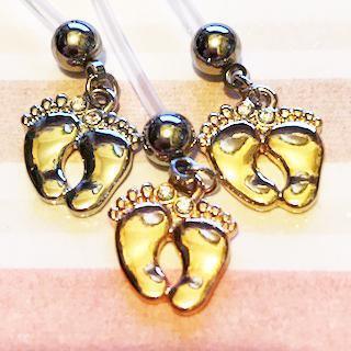 Gem Feet Pregnancy Belly Bar 14G-My Body Piercing Jewellery