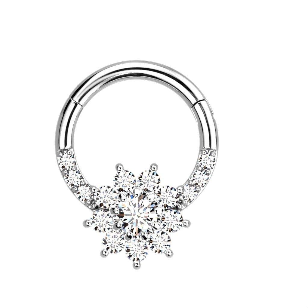 Gem Flower Hinged Ring 16G 8mm-My Body Piercing Jewellery