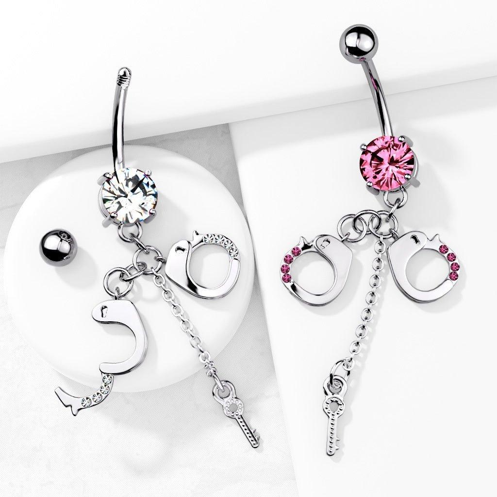 Gem Handcuff Belly Bar 14G-My Body Piercing Jewellery