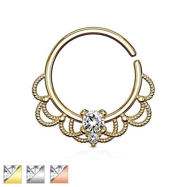 Gemmed Filigree Ring 16G-My Body Piercing Jewellery