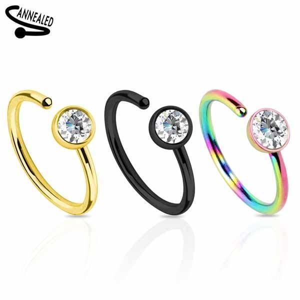 Gemmed IP Nose Ring 20G-My Body Piercing Jewellery