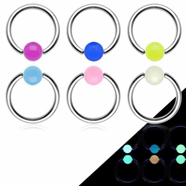 Glow Ball Captive Ring 16G 14G-My Body Piercing Jewellery