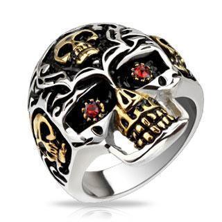 Gold Accent Red Eyed Skull Ring-My Body Piercing Jewellery