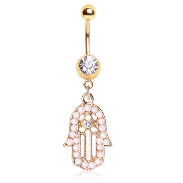 Gold Hamsa Belly Bar 14G-My Body Piercing Jewellery