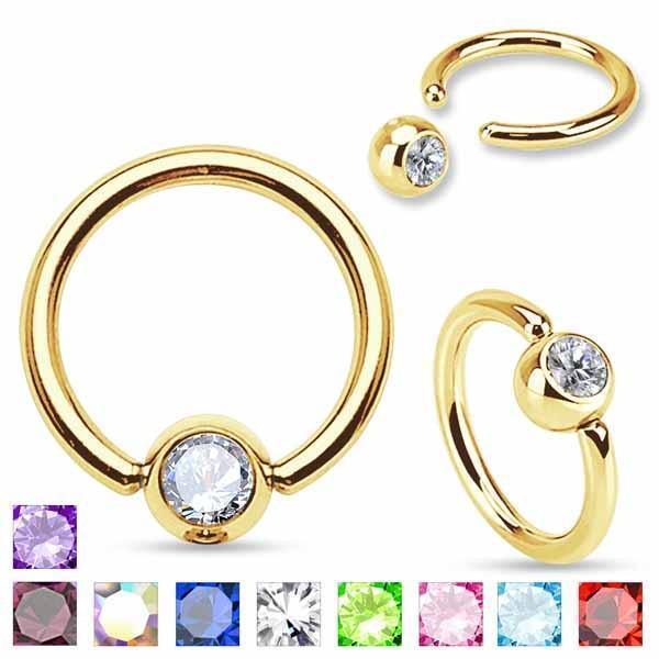 Gold IP Gem Captive Ring 16G 14G-My Body Piercing Jewellery