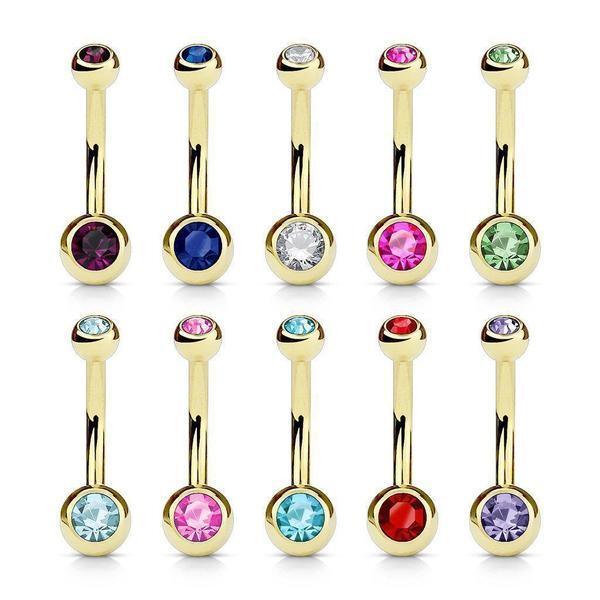 Gold Plated Gem Ball Belly Bar 14G-My Body Piercing Jewellery
