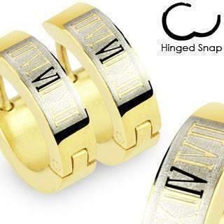 Gold Roman Numerals Huggies Earrings Pair-My Body Piercing Jewellery
