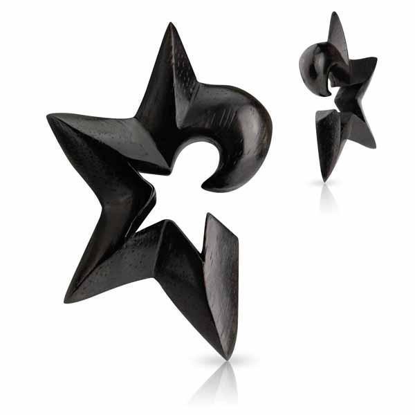 Hanging Star Wood Taper 8G-0G-My Body Piercing Jewellery