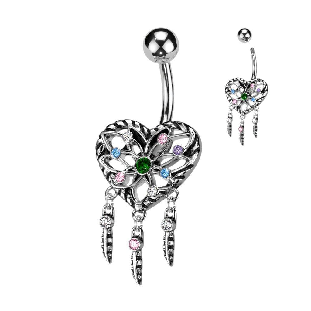 Heart Dreamcatcher Belly Bar 14G-My Body Piercing Jewellery