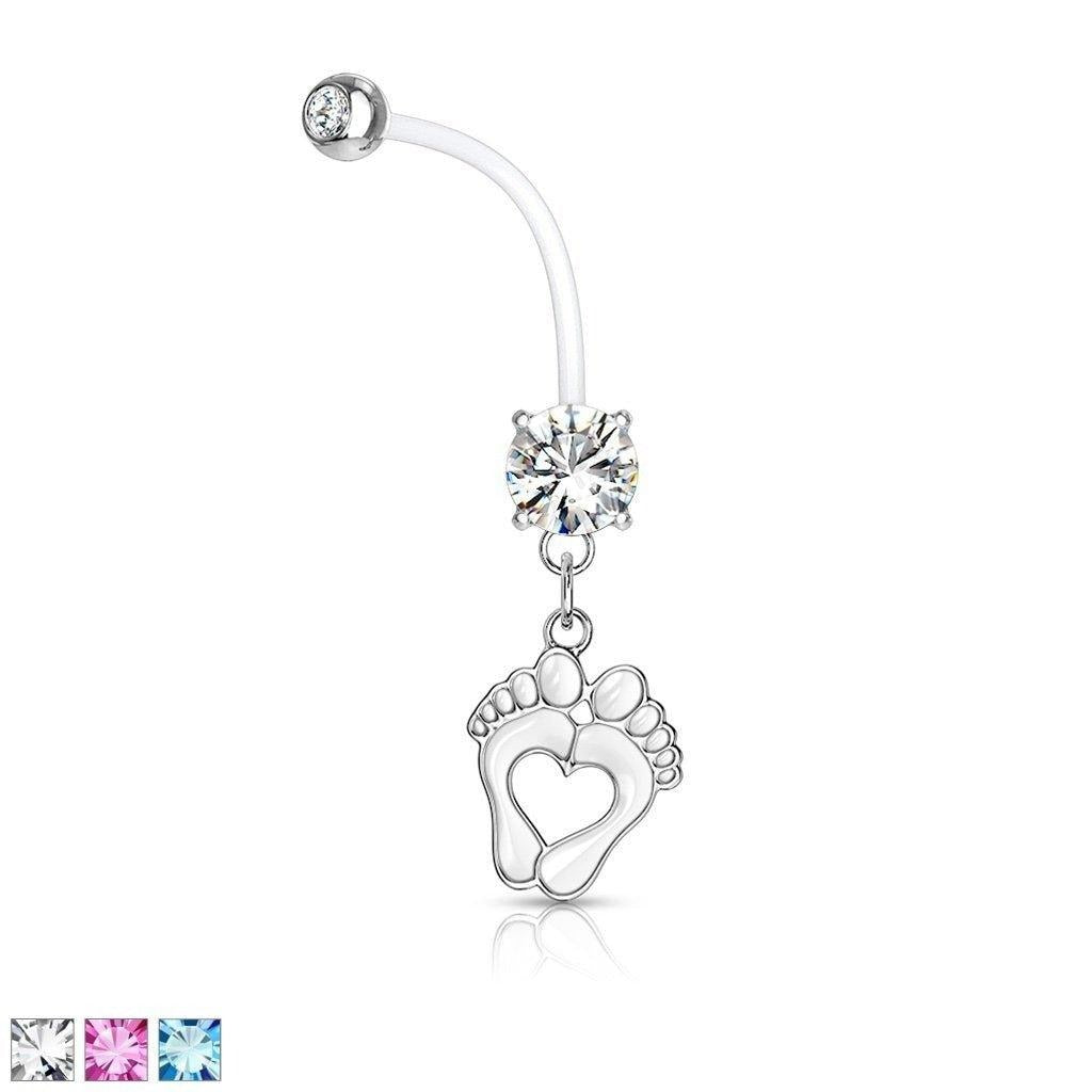 Heart Feet Pregnancy Belly Bar 14G-My Body Piercing Jewellery