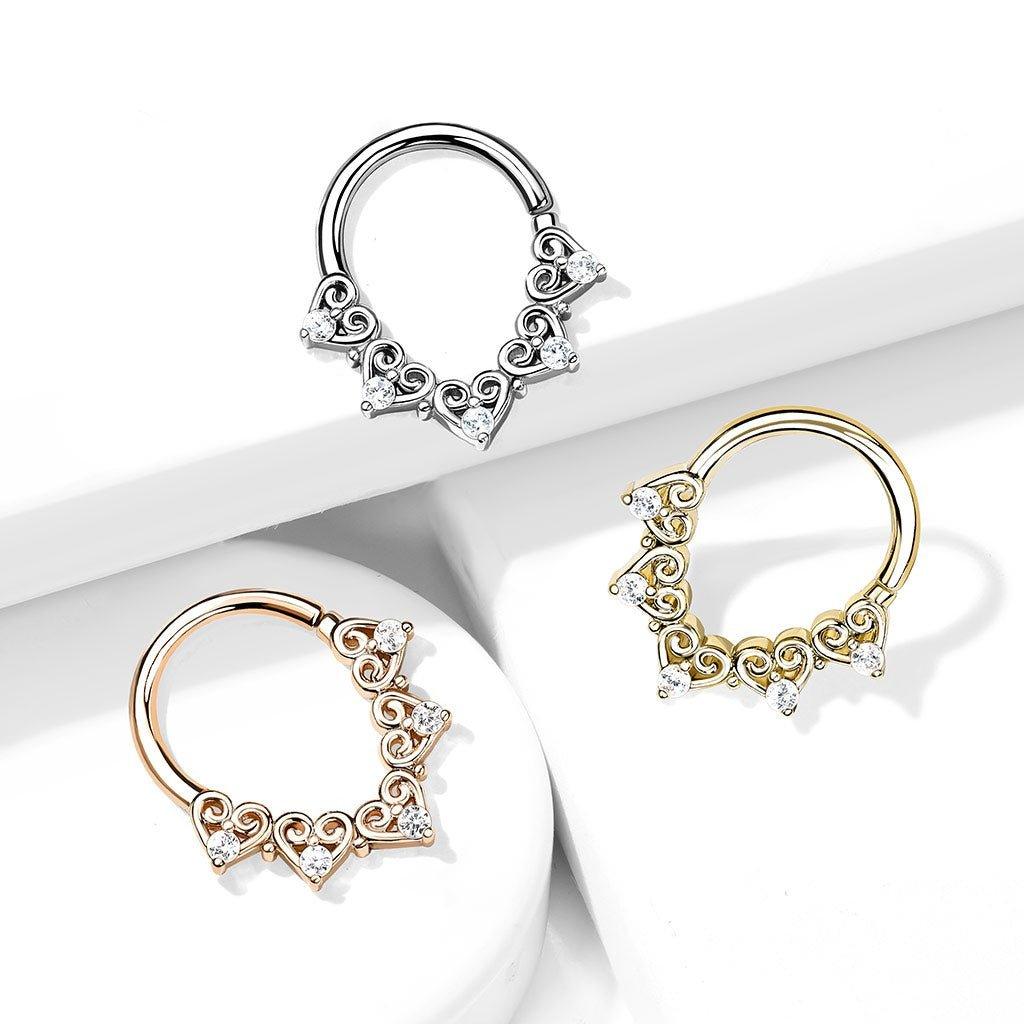 Heart Filigree Twist Ring 18G 16G-My Body Piercing Jewellery