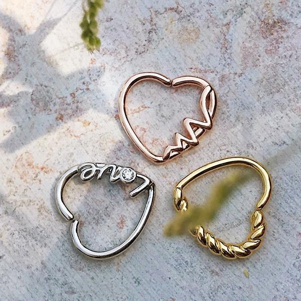 Heartbeat Heart Left Daith Ring 16G-My Body Piercing Jewellery
