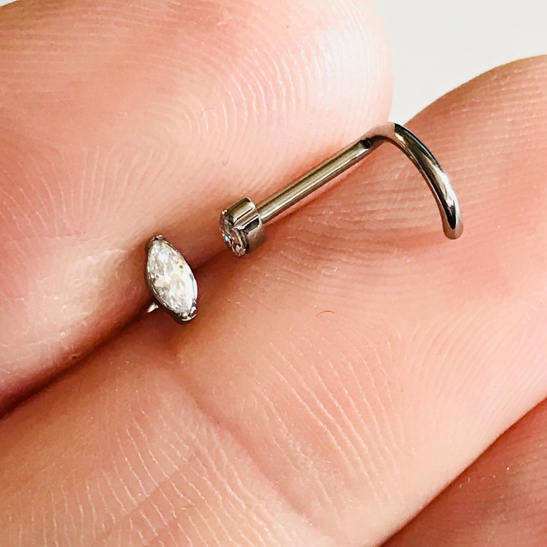 Body Jewelry - Titanium Marquise Gem Nose Screw 20G 18G