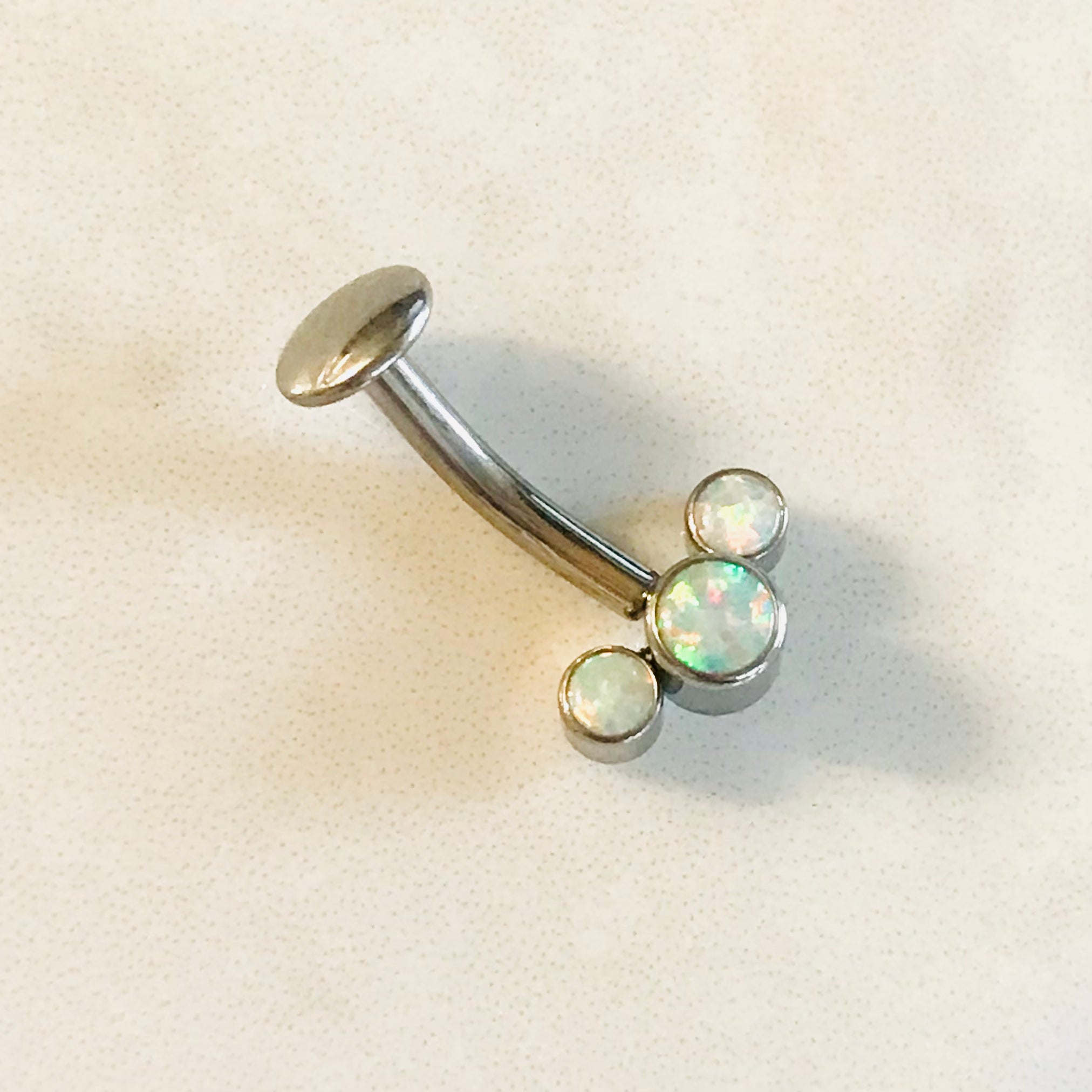Body Jewelry - Titanium Threadless Triple Opal Belly Bar 14G