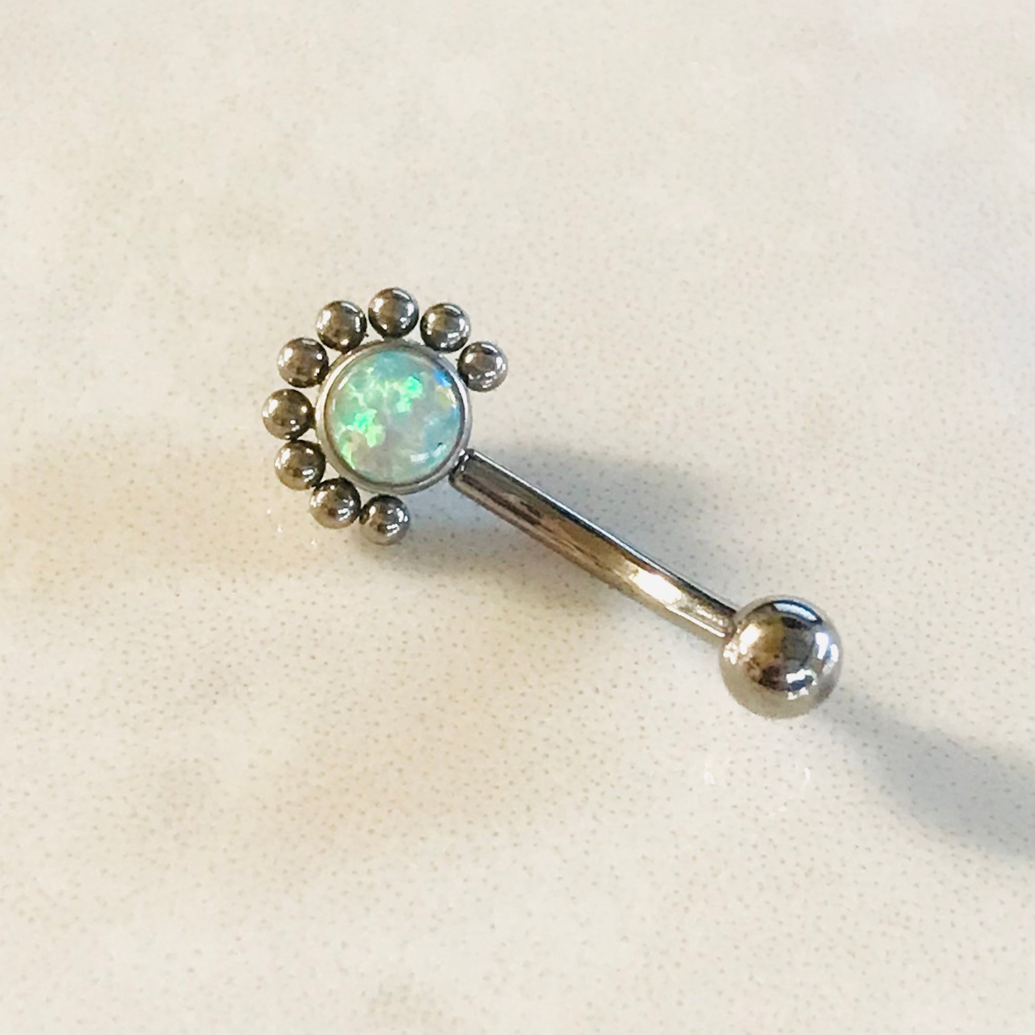 Body Jewelry - Titanium Threadless Beaded Opal Curve 16G