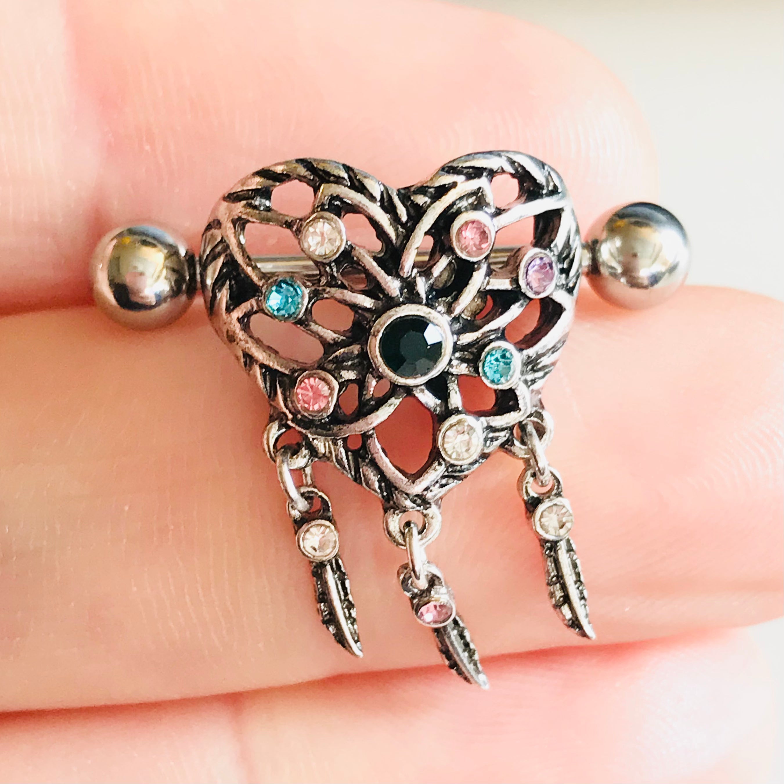 Heart Dreamcatcher Nipple Cuff 14G (Single)-My Body Piercing Jewellery