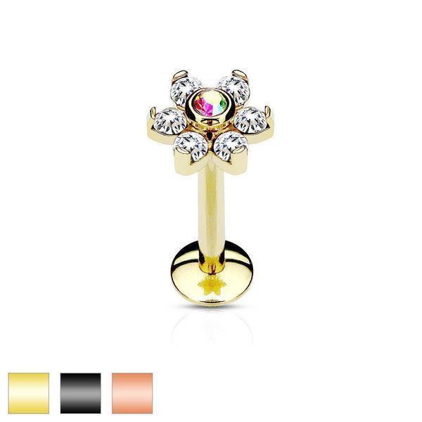 IP 7 Gem Flower Labret 16G-My Body Piercing Jewellery