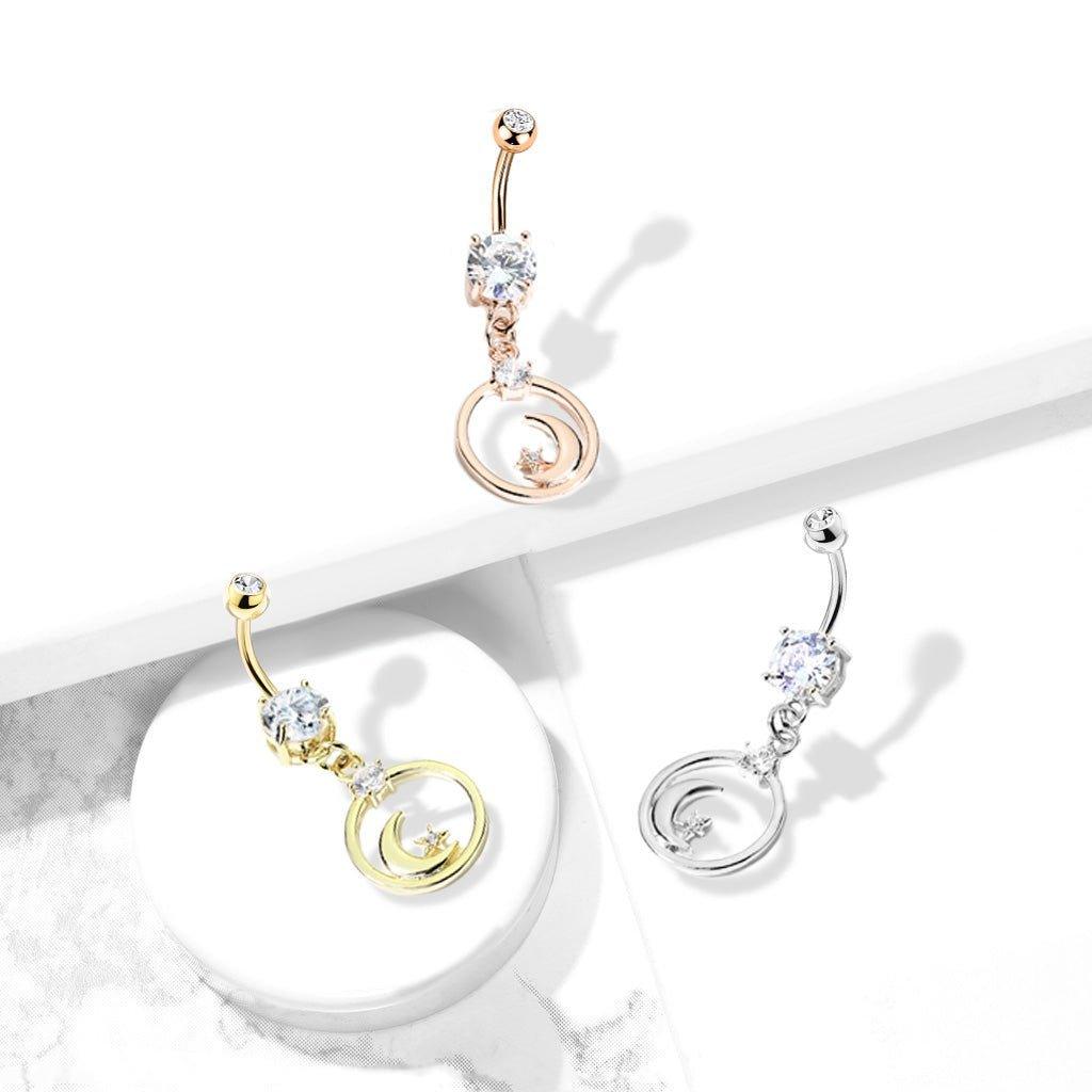 Moon Star Dangle Belly Bar 14G-My Body Piercing Jewellery