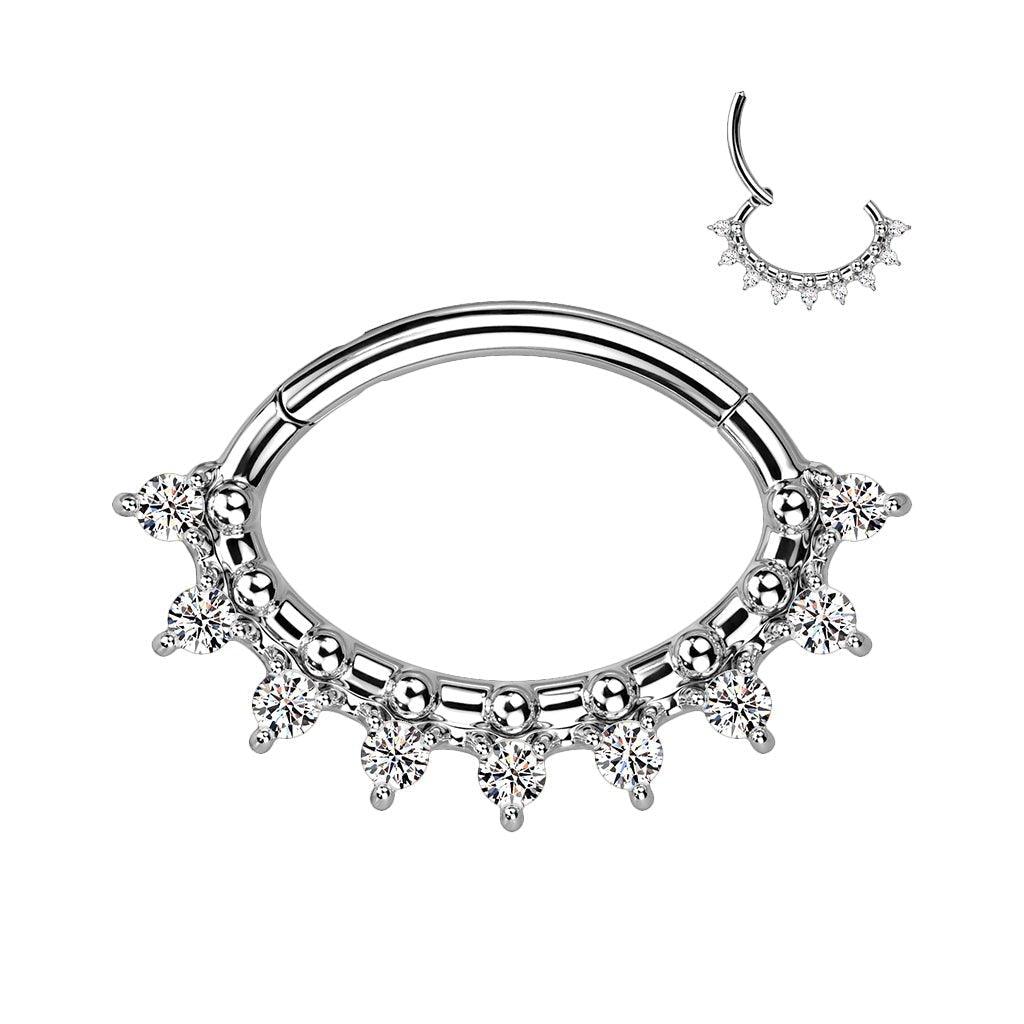 Oval Gem Fan Hinged Ring 16G-My Body Piercing Jewellery