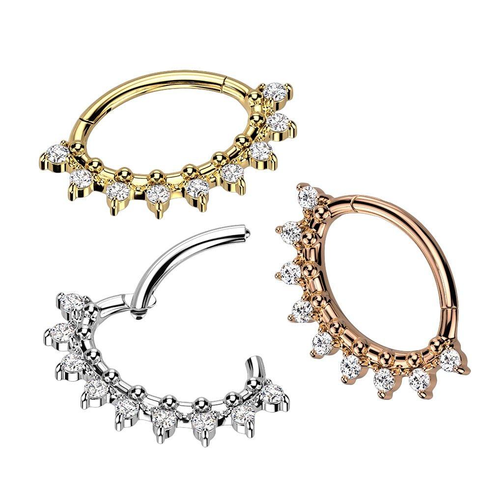 Oval Gem Fan Hinged Ring 16G-My Body Piercing Jewellery