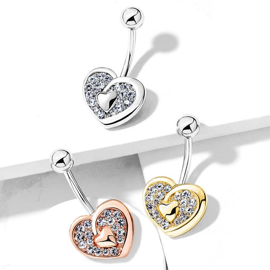 Paved Heart Belly Bar 14G-My Body Piercing Jewellery