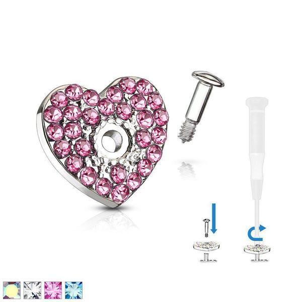 Paved Heart Dermal Top 14G-My Body Piercing Jewellery