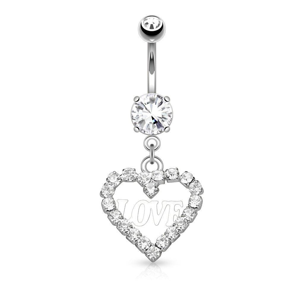 Paved LOVE Heart Belly Bar 14G-My Body Piercing Jewellery