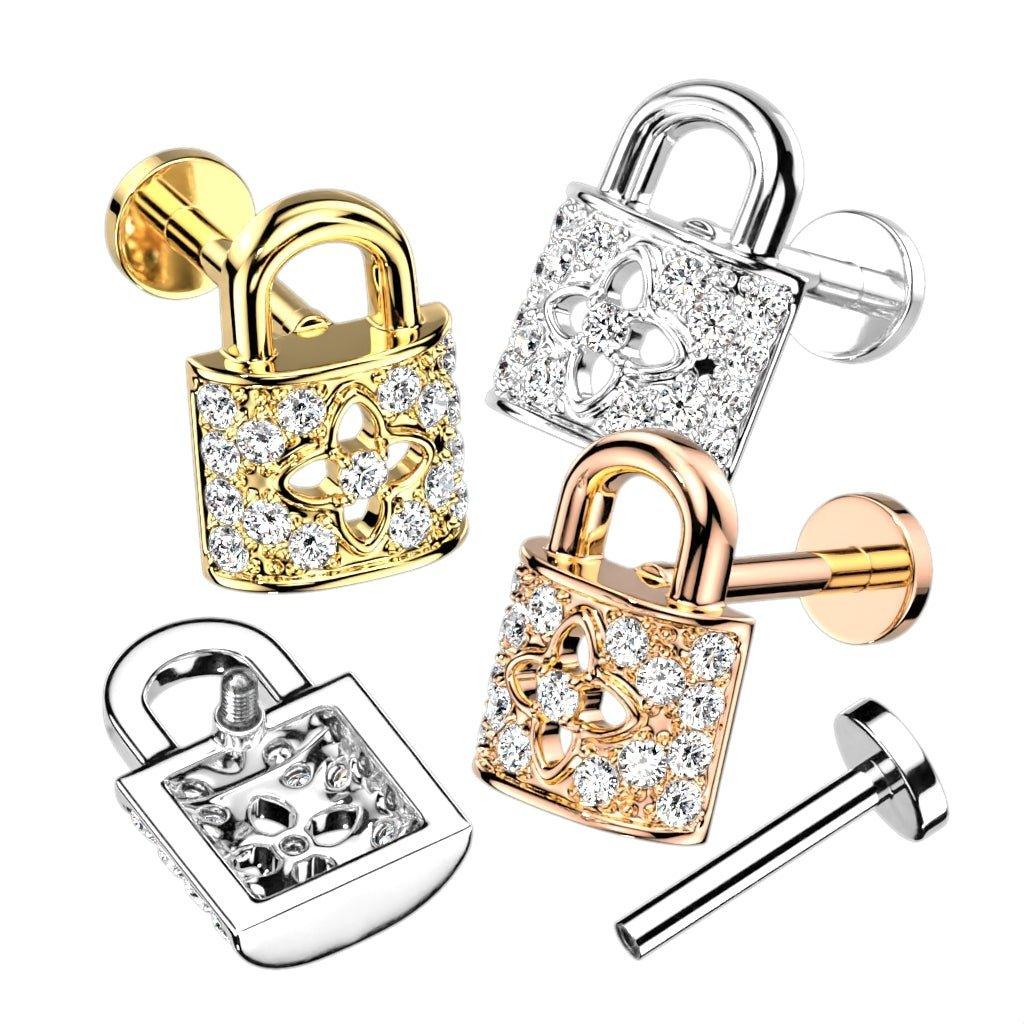 Paved Padlock I.T. Labret 16G-My Body Piercing Jewellery
