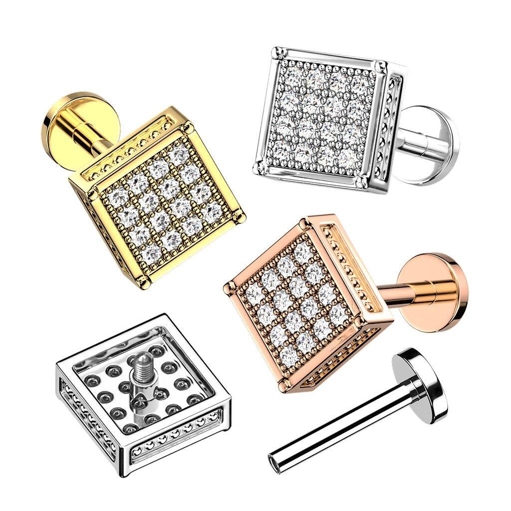 Paved Square I.T. Labret 16G-My Body Piercing Jewellery