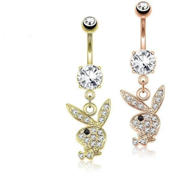 Playboy Paved Bunny Dangle Belly Bar 14G-My Body Piercing Jewellery
