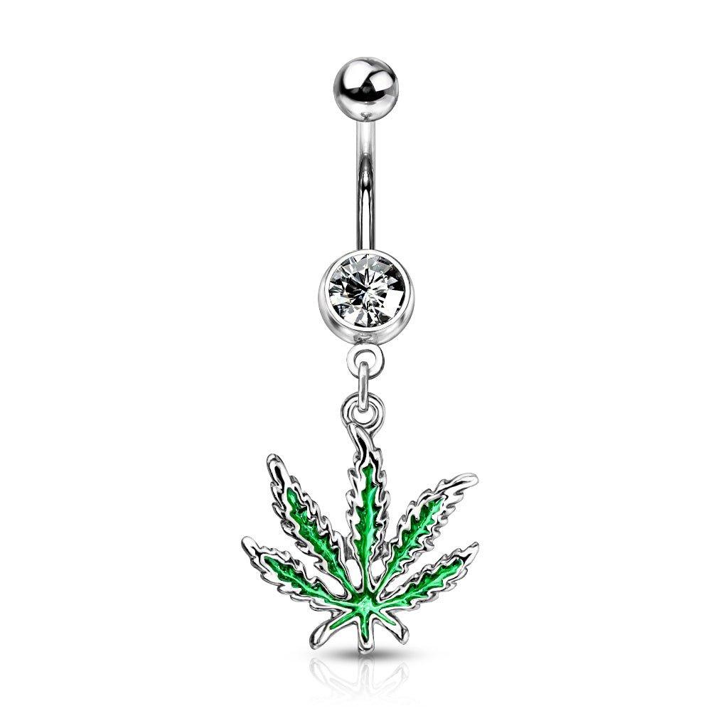 Pot Leaf Belly Bar 14G-My Body Piercing Jewellery