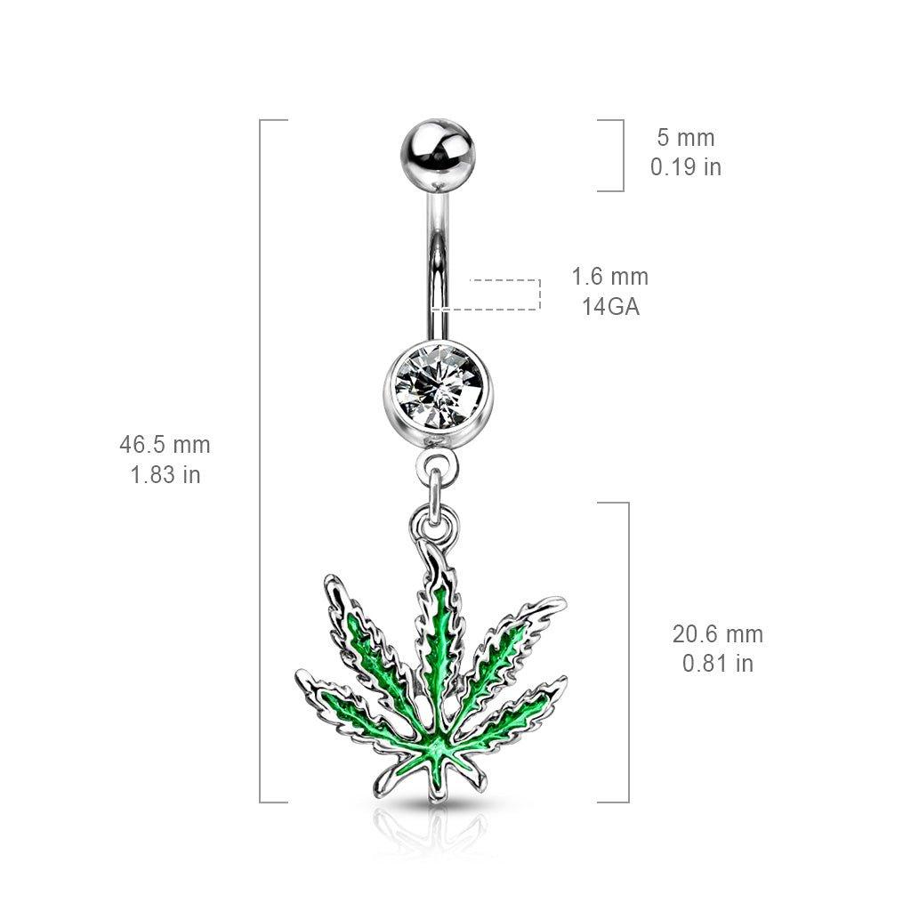 Pot Leaf Belly Bar 14G-My Body Piercing Jewellery
