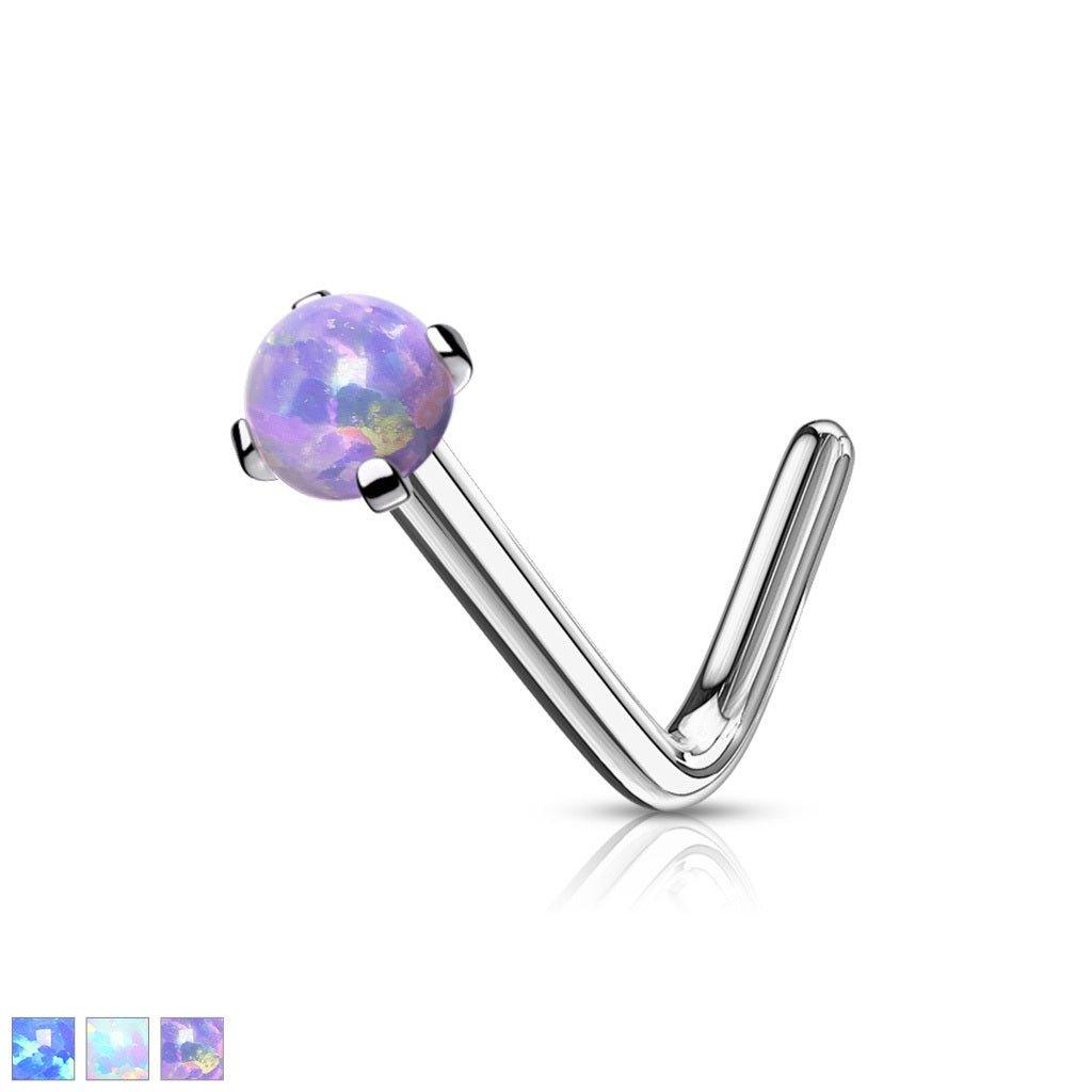 Prong Opal Nose L Bend 20G 18G-My Body Piercing Jewellery