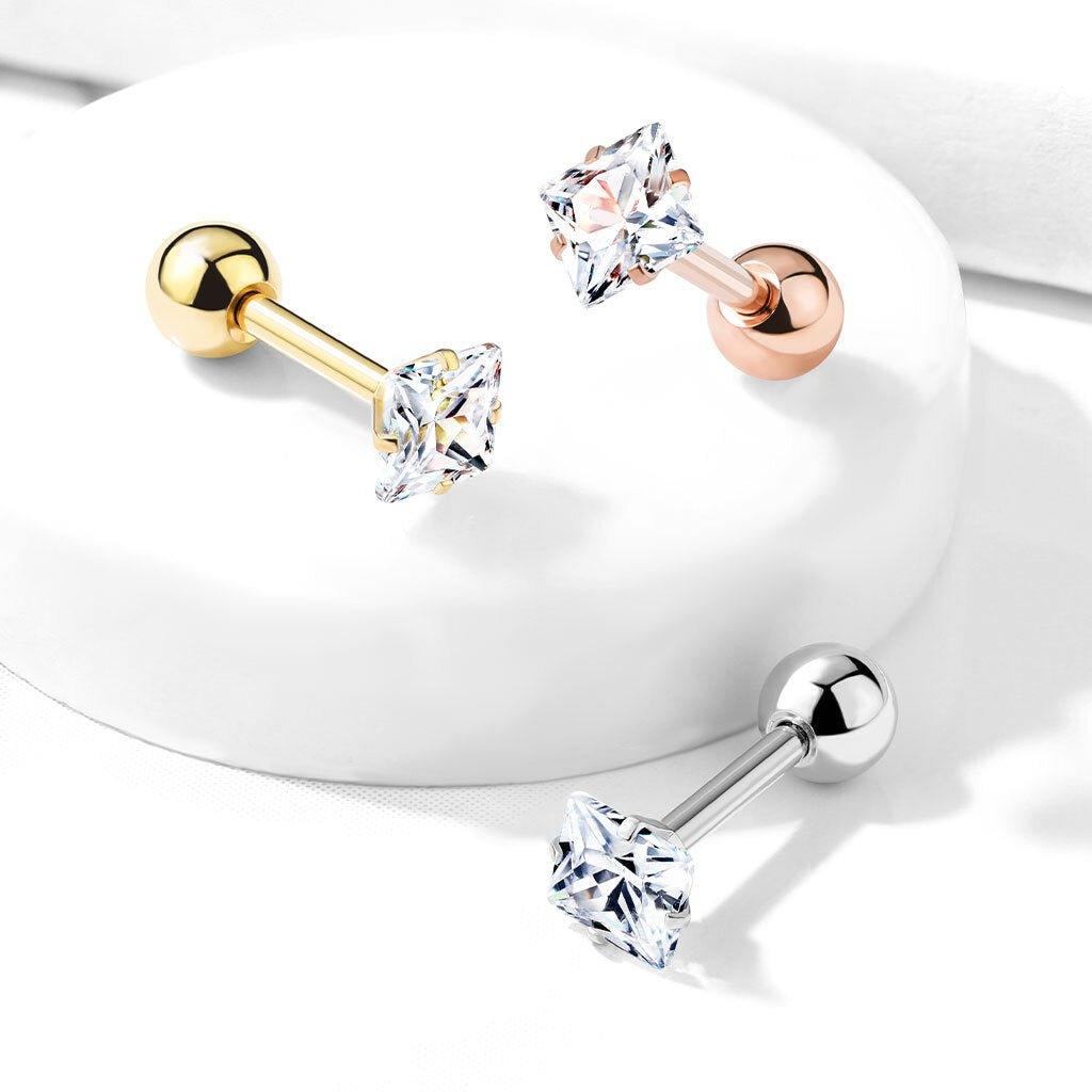 Prong Square Cartilage Bar 16G 18G-My Body Piercing Jewellery