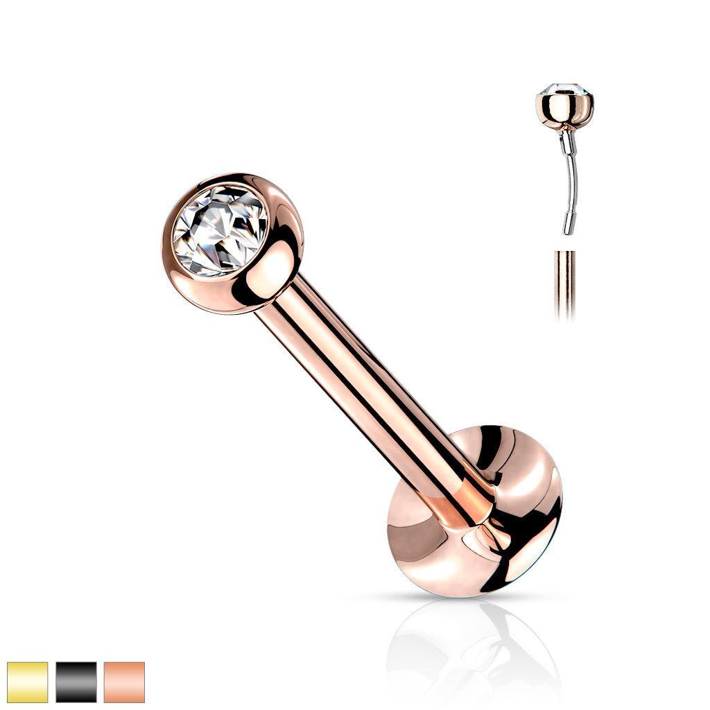 PVD Threadless 2mm Gem Labret 20G 18G 16G-My Body Piercing Jewellery