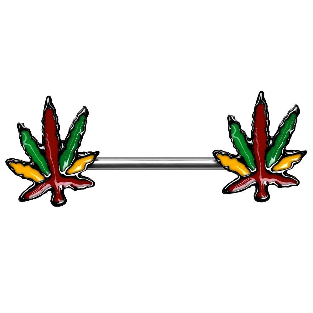 Rasta Pot Leaf Nipple Bar 14G (Single)-My Body Piercing Jewellery