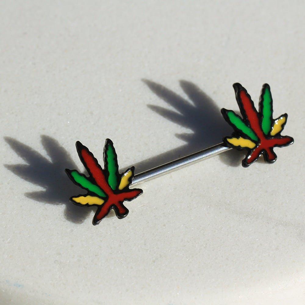 Rasta Pot Leaf Nipple Bar 14G (Single)-My Body Piercing Jewellery