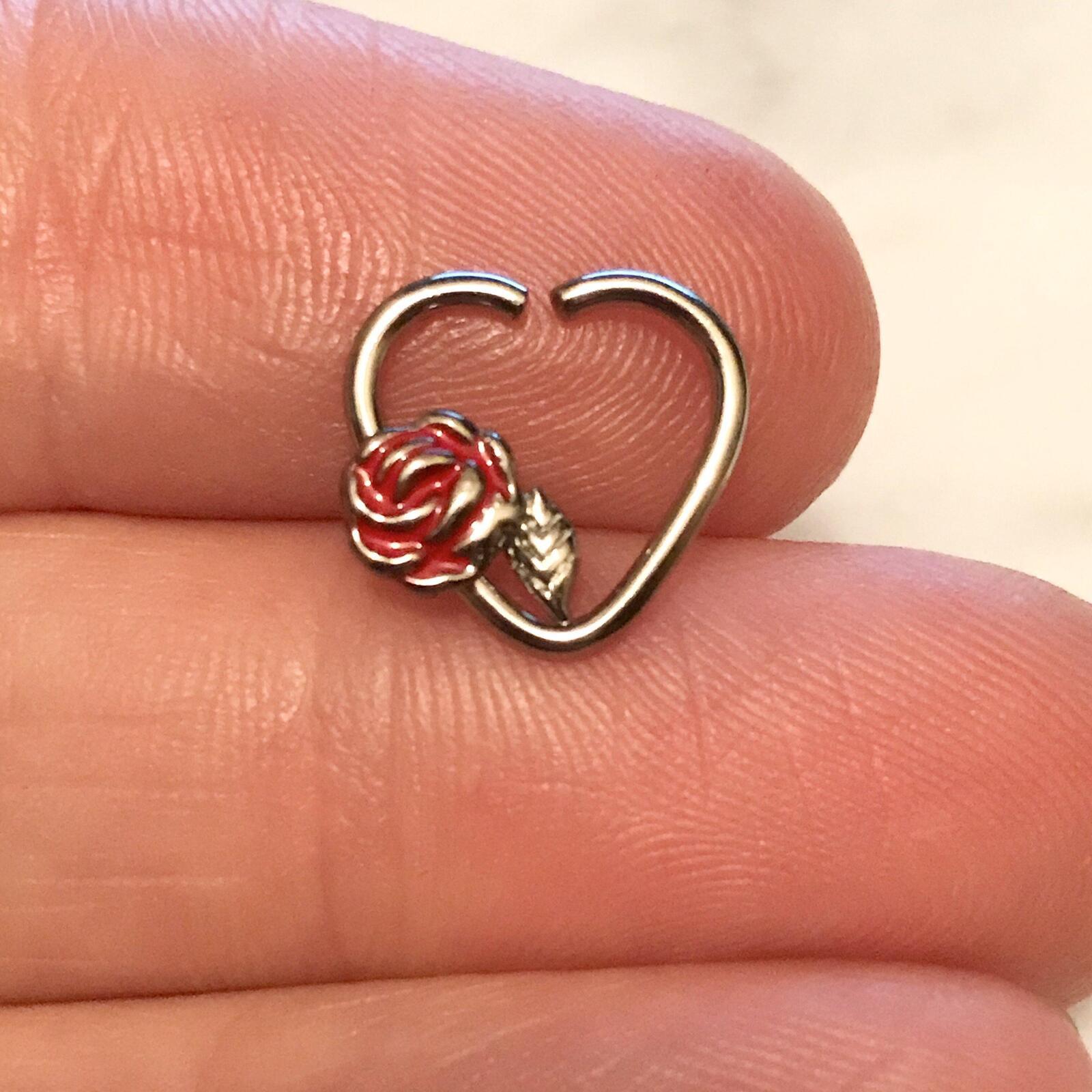 Red Rose Right Daith Ring 16G-My Body Piercing Jewellery