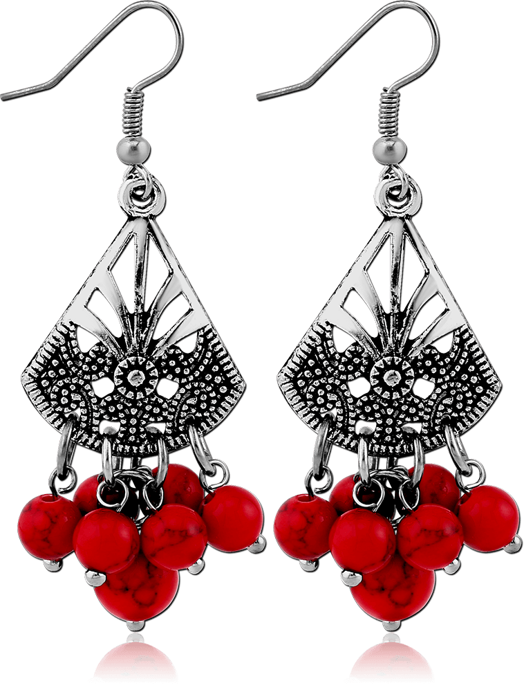 Red Vintage Filigree Beaded Earring Pair - My Body Piercing Jewellery