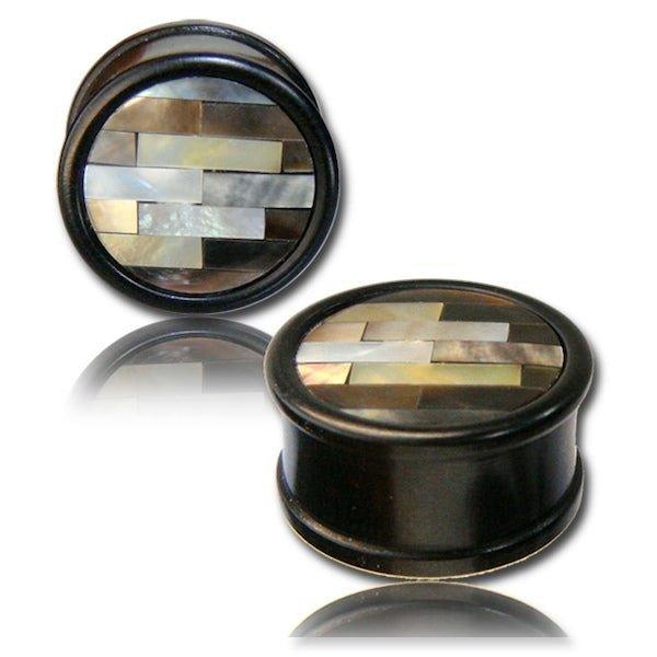 Body Jewelry - Shell Mosaic Arang Wood Plug 14mm / 16mm