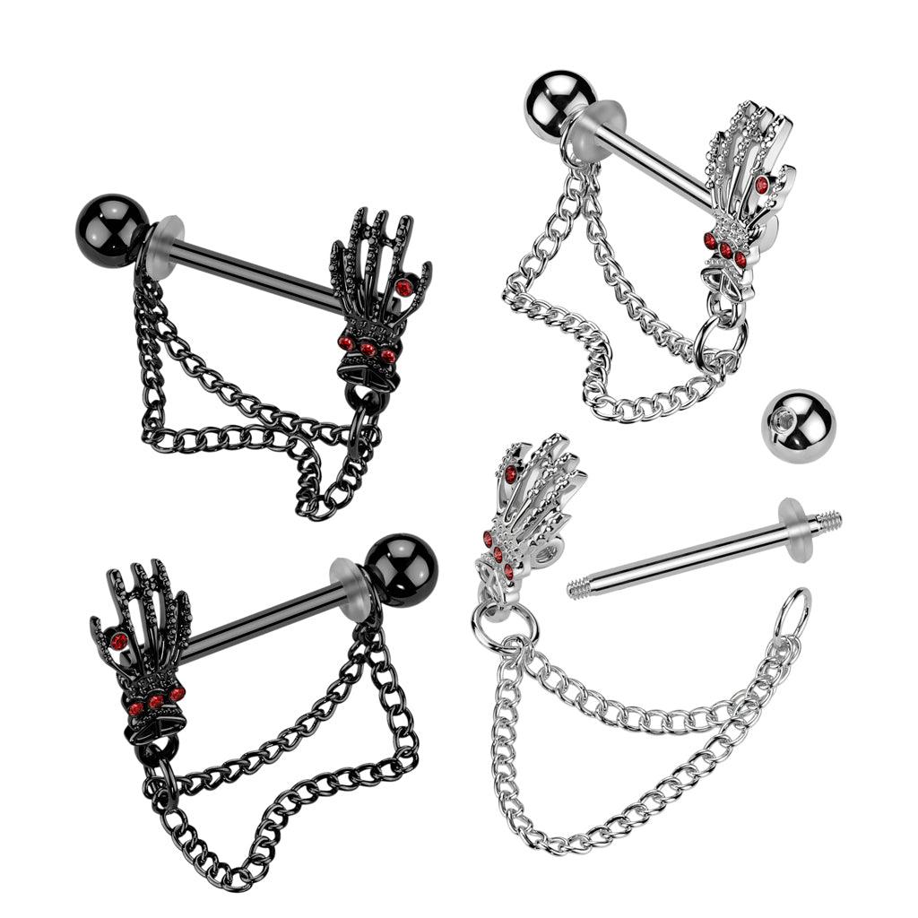 Skeleton Hand Nipple Chain PAIR 14G - My Body Piercing Jewellery